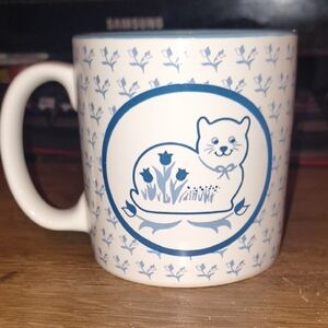 Vintage Russ Berrie Blue Tulip Cat Coffee Mug – Cottagecore Aesthetic